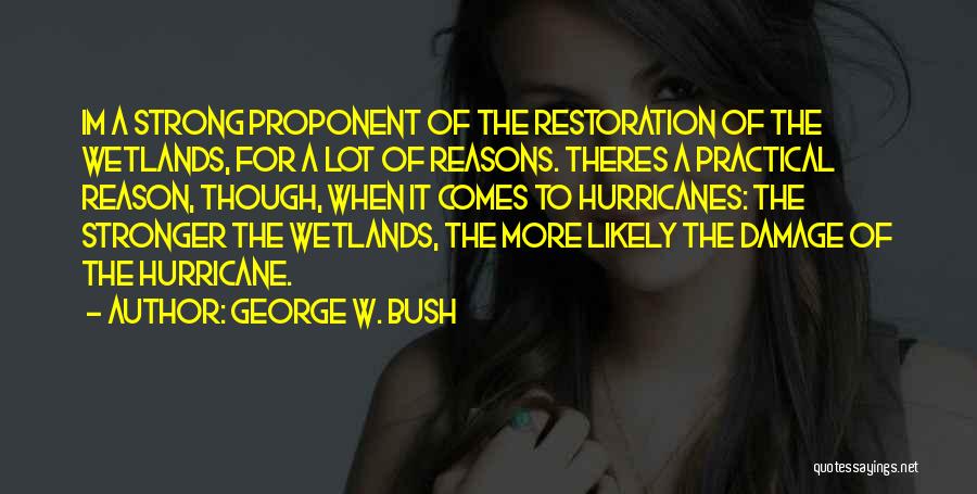 George W. Bush Quotes: Im A Strong Proponent Of The Restoration Of The Wetlands, For A Lot Of Reasons. Theres A Practical Reason, Though,