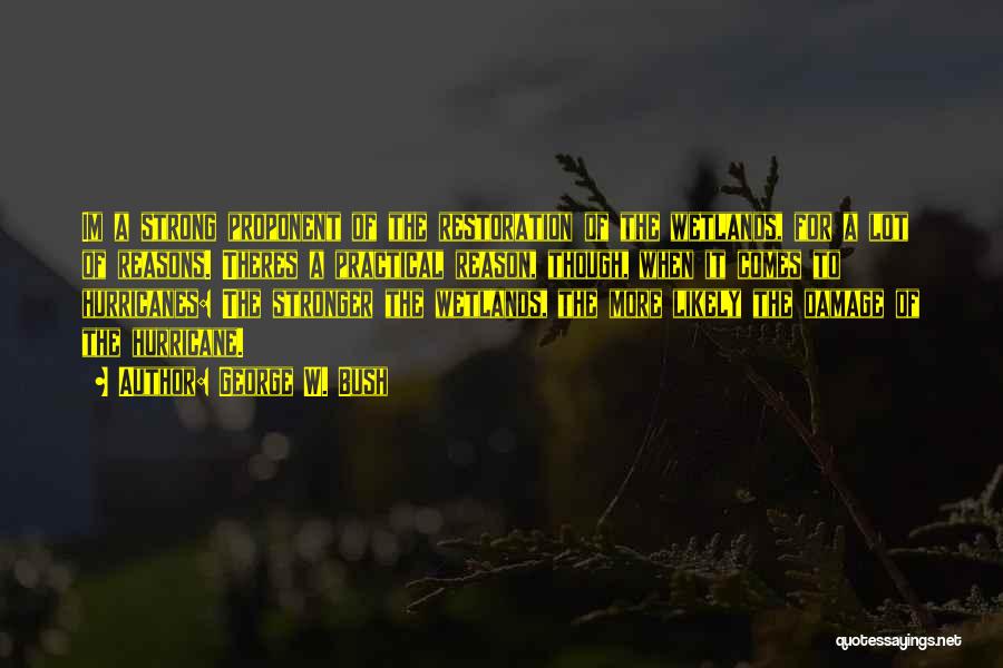 George W. Bush Quotes: Im A Strong Proponent Of The Restoration Of The Wetlands, For A Lot Of Reasons. Theres A Practical Reason, Though,