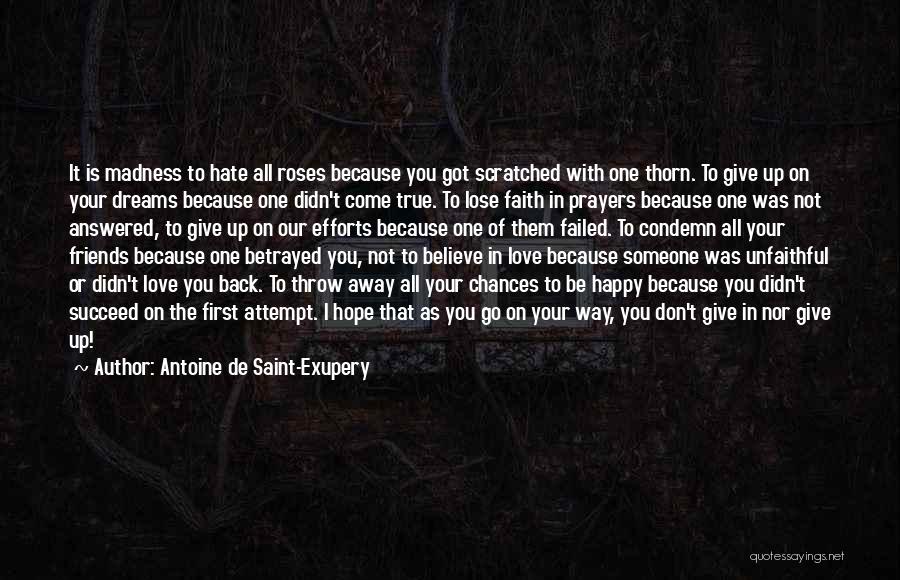 Antoine De Saint-Exupery Quotes: It Is Madness To Hate All Roses Because You Got Scratched With One Thorn. To Give Up On Your Dreams