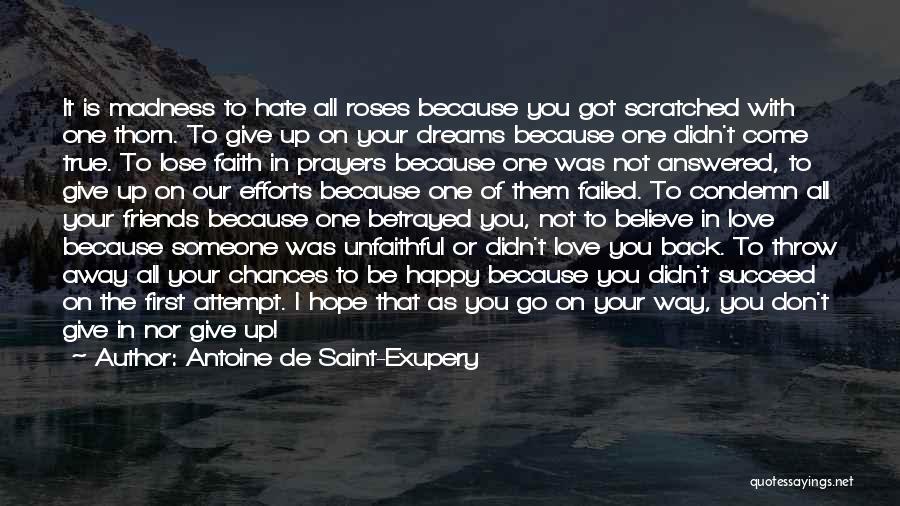 Antoine De Saint-Exupery Quotes: It Is Madness To Hate All Roses Because You Got Scratched With One Thorn. To Give Up On Your Dreams