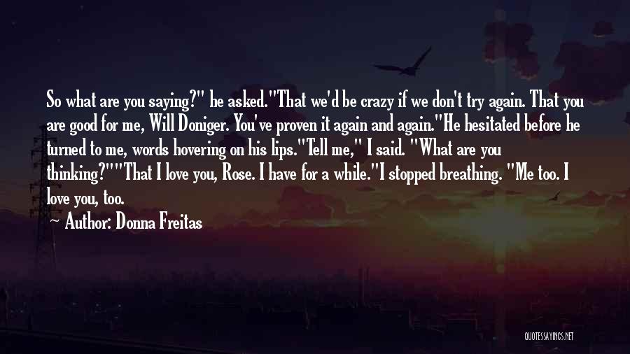 Donna Freitas Quotes: So What Are You Saying? He Asked.that We'd Be Crazy If We Don't Try Again. That You Are Good For