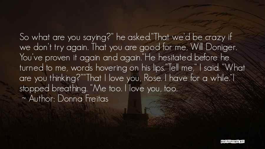 Donna Freitas Quotes: So What Are You Saying? He Asked.that We'd Be Crazy If We Don't Try Again. That You Are Good For