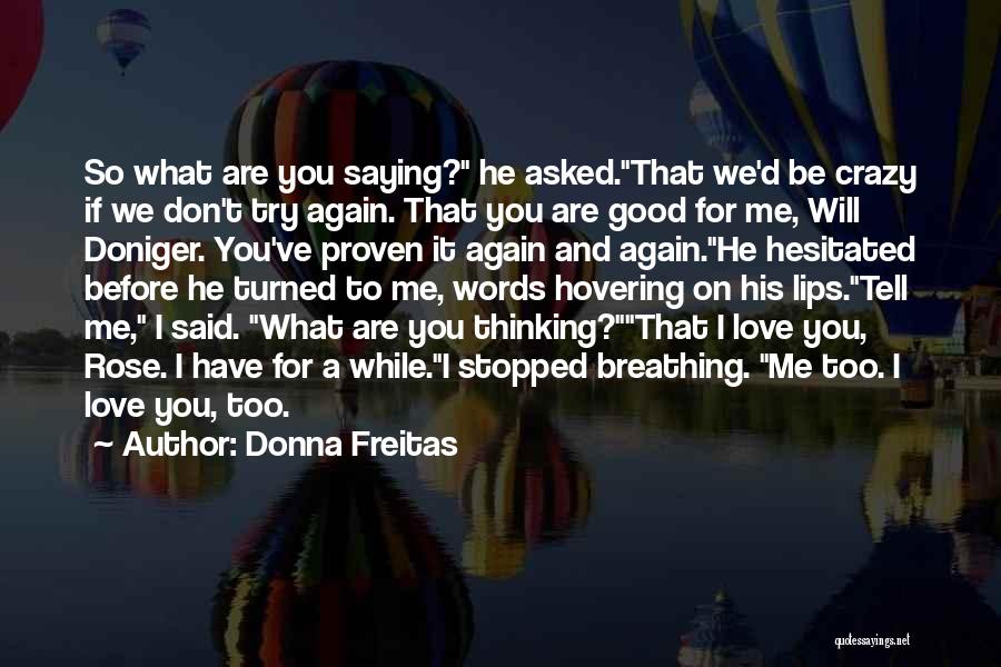 Donna Freitas Quotes: So What Are You Saying? He Asked.that We'd Be Crazy If We Don't Try Again. That You Are Good For