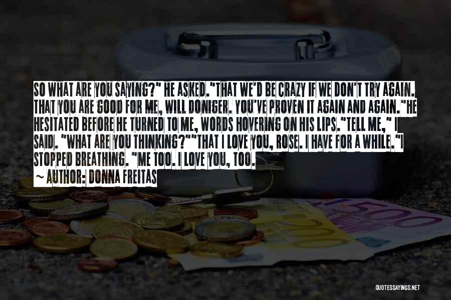 Donna Freitas Quotes: So What Are You Saying? He Asked.that We'd Be Crazy If We Don't Try Again. That You Are Good For