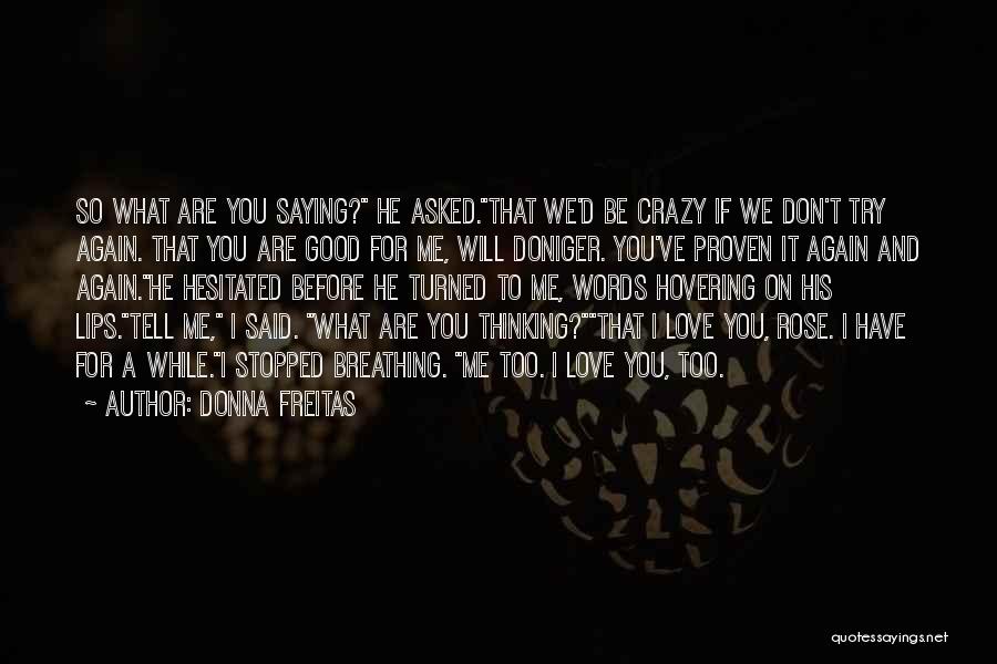 Donna Freitas Quotes: So What Are You Saying? He Asked.that We'd Be Crazy If We Don't Try Again. That You Are Good For