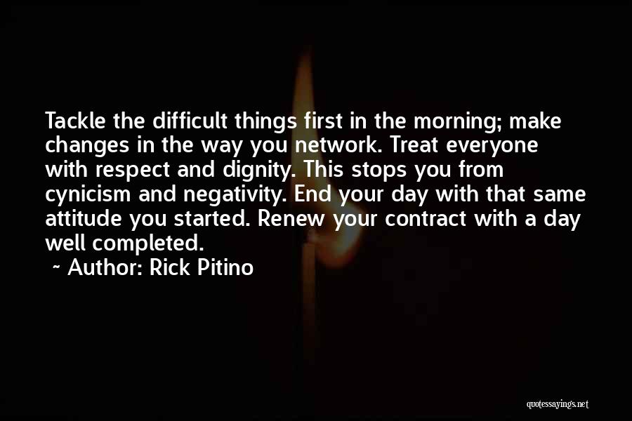 Rick Pitino Quotes: Tackle The Difficult Things First In The Morning; Make Changes In The Way You Network. Treat Everyone With Respect And