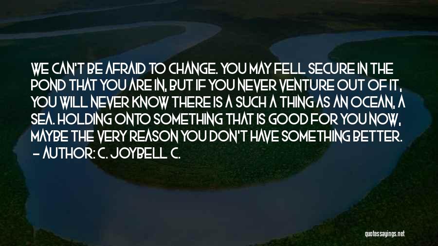 C. JoyBell C. Quotes: We Can't Be Afraid To Change. You May Fell Secure In The Pond That You Are In, But If You