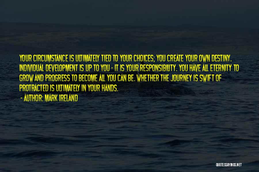 Mark Ireland Quotes: Your Circumstance Is Ultimately Tied To Your Choices; You Create Your Own Destiny. Individual Development Is Up To You -