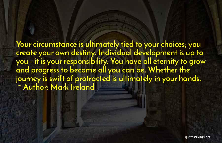 Mark Ireland Quotes: Your Circumstance Is Ultimately Tied To Your Choices; You Create Your Own Destiny. Individual Development Is Up To You -