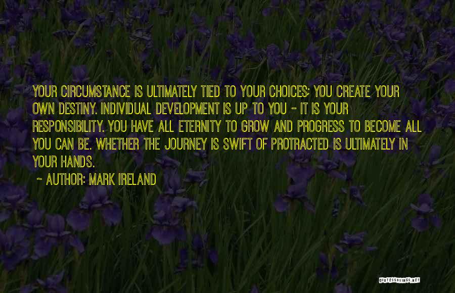 Mark Ireland Quotes: Your Circumstance Is Ultimately Tied To Your Choices; You Create Your Own Destiny. Individual Development Is Up To You -