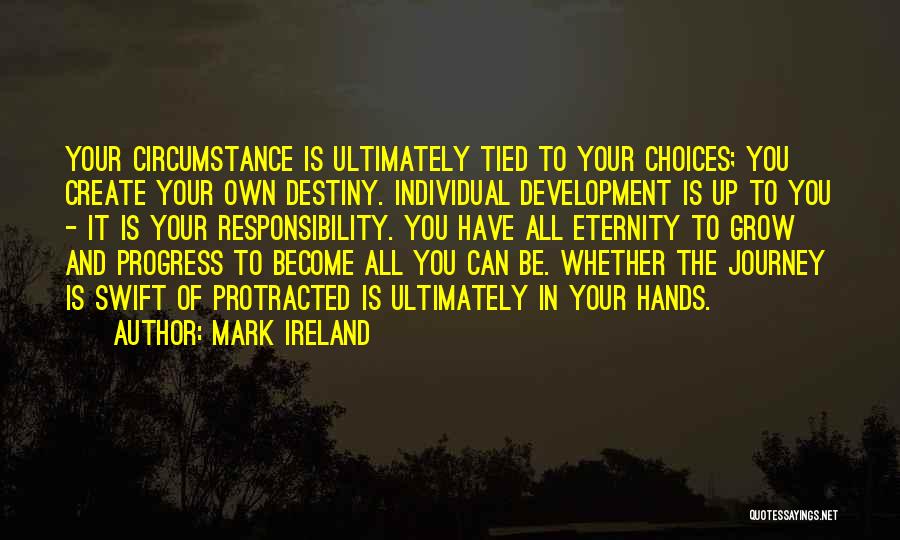 Mark Ireland Quotes: Your Circumstance Is Ultimately Tied To Your Choices; You Create Your Own Destiny. Individual Development Is Up To You -