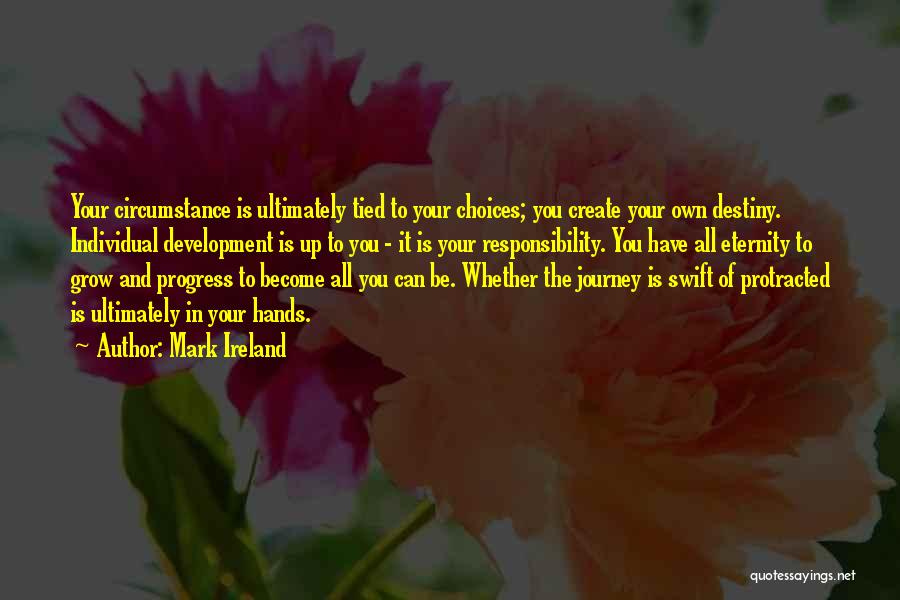 Mark Ireland Quotes: Your Circumstance Is Ultimately Tied To Your Choices; You Create Your Own Destiny. Individual Development Is Up To You -