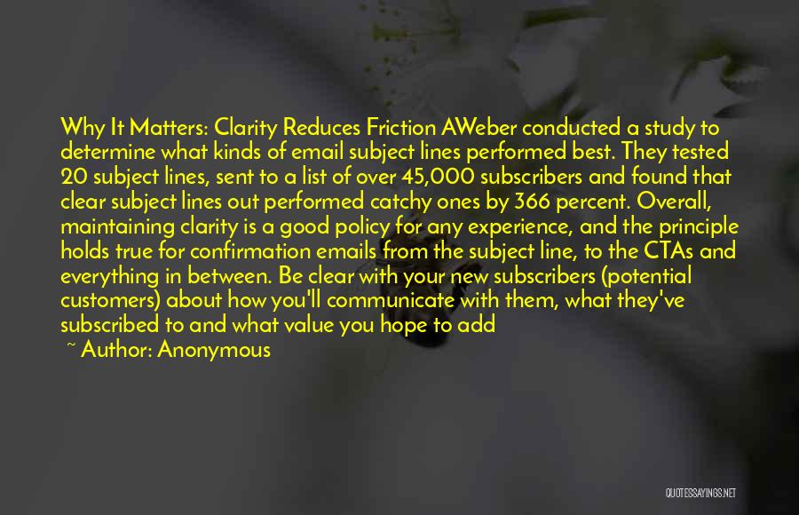 Anonymous Quotes: Why It Matters: Clarity Reduces Friction Aweber Conducted A Study To Determine What Kinds Of Email Subject Lines Performed Best.