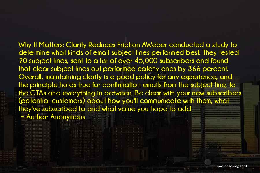 Anonymous Quotes: Why It Matters: Clarity Reduces Friction Aweber Conducted A Study To Determine What Kinds Of Email Subject Lines Performed Best.
