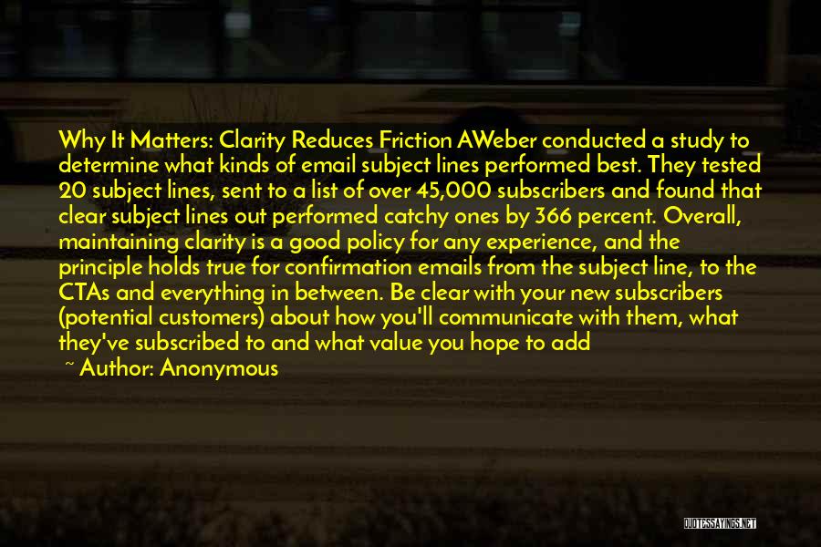 Anonymous Quotes: Why It Matters: Clarity Reduces Friction Aweber Conducted A Study To Determine What Kinds Of Email Subject Lines Performed Best.