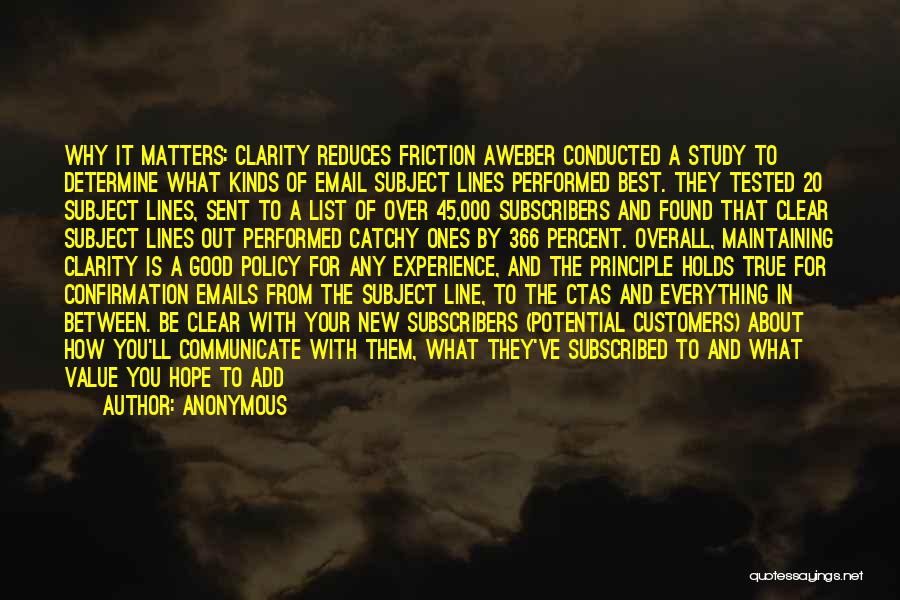 Anonymous Quotes: Why It Matters: Clarity Reduces Friction Aweber Conducted A Study To Determine What Kinds Of Email Subject Lines Performed Best.