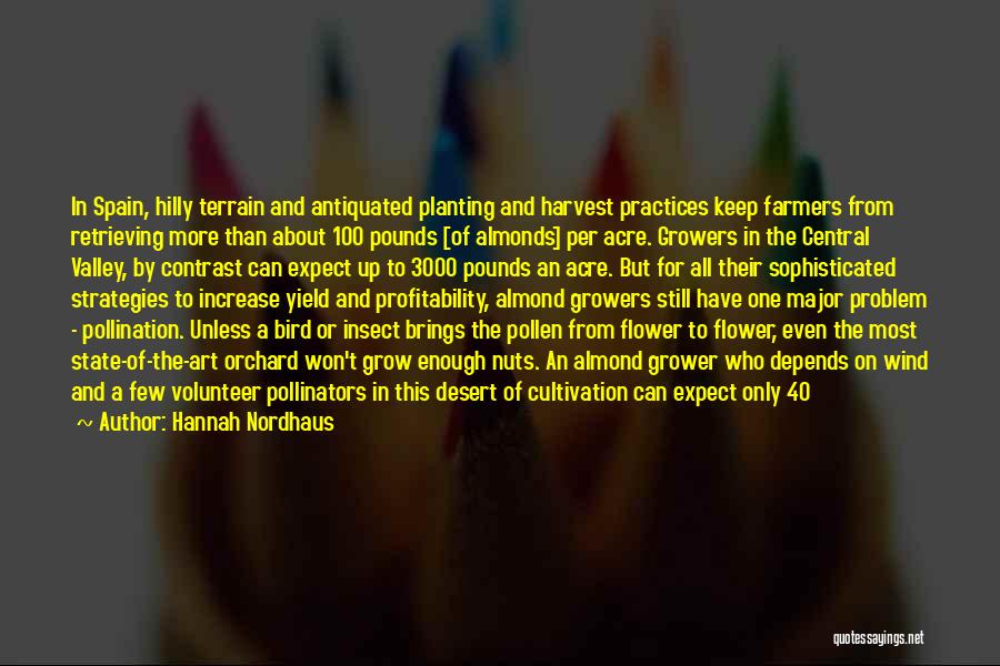 Hannah Nordhaus Quotes: In Spain, Hilly Terrain And Antiquated Planting And Harvest Practices Keep Farmers From Retrieving More Than About 100 Pounds [of