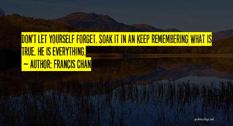 Francis Chan Quotes: Don't Let Yourself Forget. Soak It In An Keep Remembering What Is True. He Is Everything.