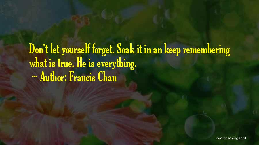 Francis Chan Quotes: Don't Let Yourself Forget. Soak It In An Keep Remembering What Is True. He Is Everything.