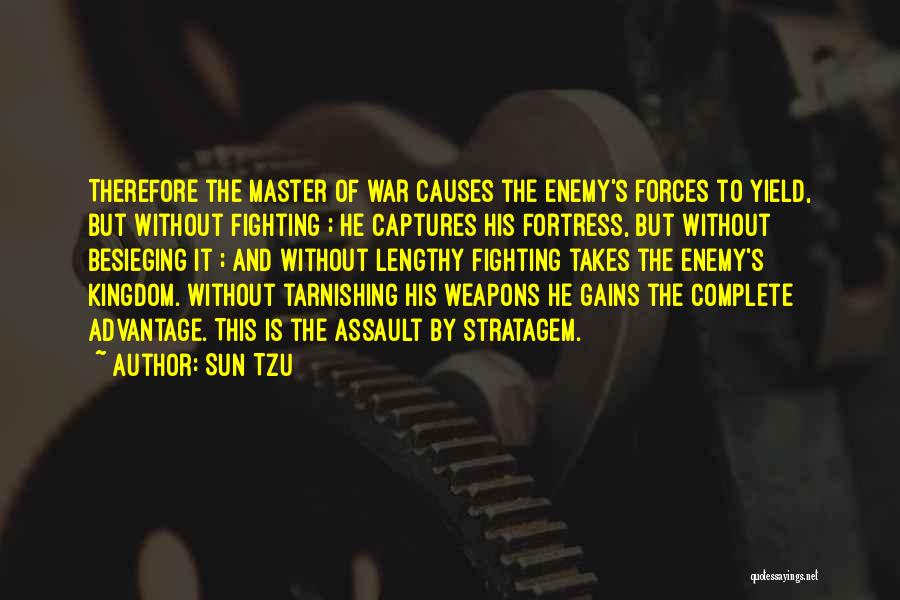 Sun Tzu Quotes: Therefore The Master Of War Causes The Enemy's Forces To Yield, But Without Fighting ; He Captures His Fortress, But