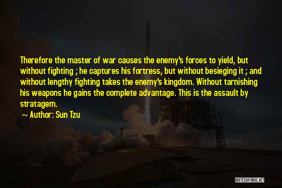 Sun Tzu Quotes: Therefore The Master Of War Causes The Enemy's Forces To Yield, But Without Fighting ; He Captures His Fortress, But