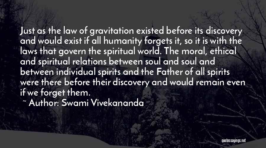 Swami Vivekananda Quotes: Just As The Law Of Gravitation Existed Before Its Discovery And Would Exist If All Humanity Forgets It, So It
