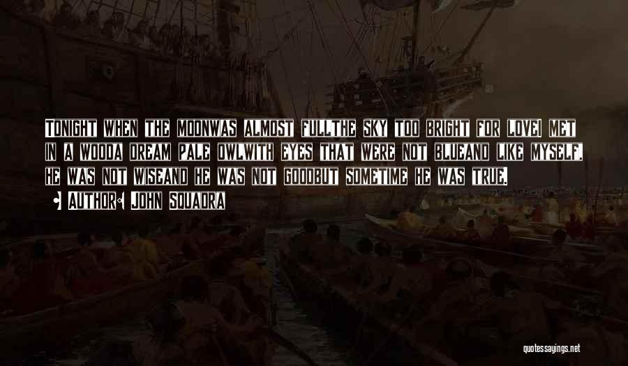 John Squadra Quotes: Tonight When The Moonwas Almost Fullthe Sky Too Bright For Lovei Met In A Wooda Dream Pale Owlwith Eyes That