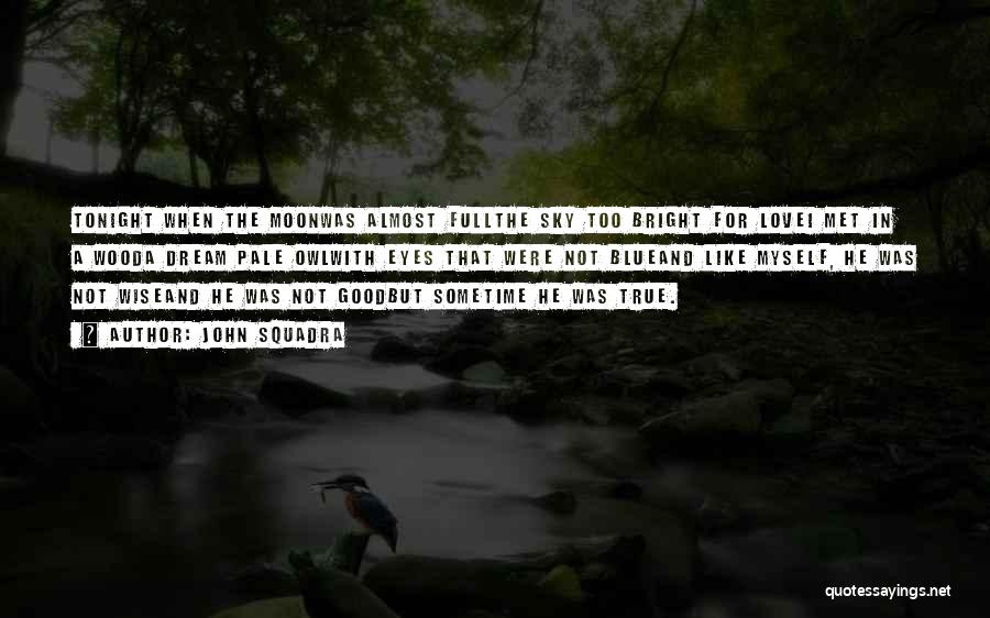 John Squadra Quotes: Tonight When The Moonwas Almost Fullthe Sky Too Bright For Lovei Met In A Wooda Dream Pale Owlwith Eyes That