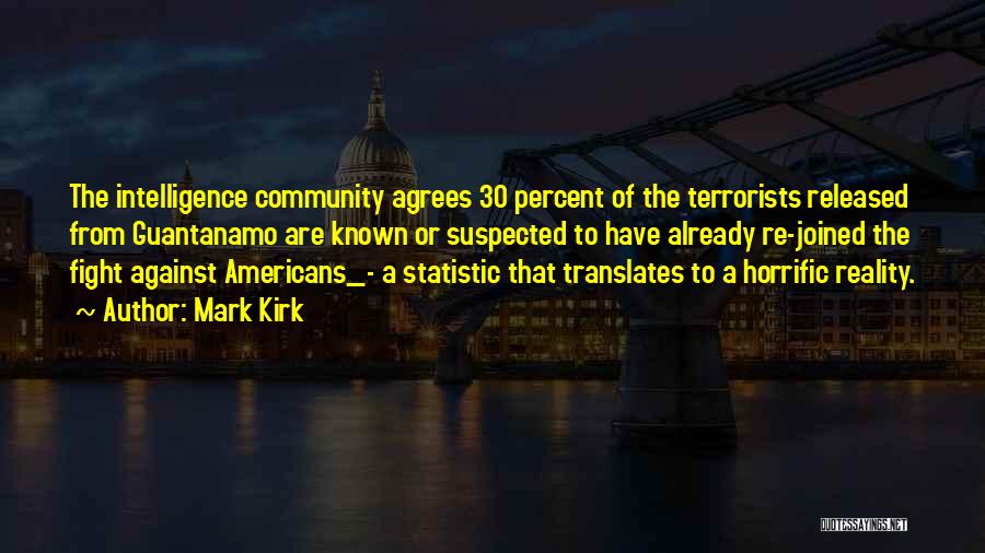 Mark Kirk Quotes: The Intelligence Community Agrees 30 Percent Of The Terrorists Released From Guantanamo Are Known Or Suspected To Have Already Re-joined