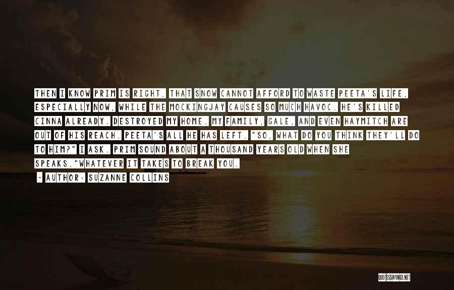 Suzanne Collins Quotes: Then I Know Prim Is Right, That Snow Cannot Afford To Waste Peeta's Life, Especially Now, While The Mockingjay Causes