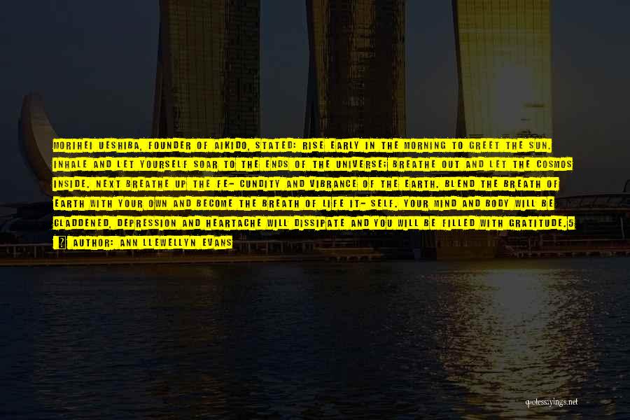 Ann Llewellyn Evans Quotes: Morihei Ueshiba, Founder Of Aikido, Stated: Rise Early In The Morning To Greet The Sun. Inhale And Let Yourself Soar
