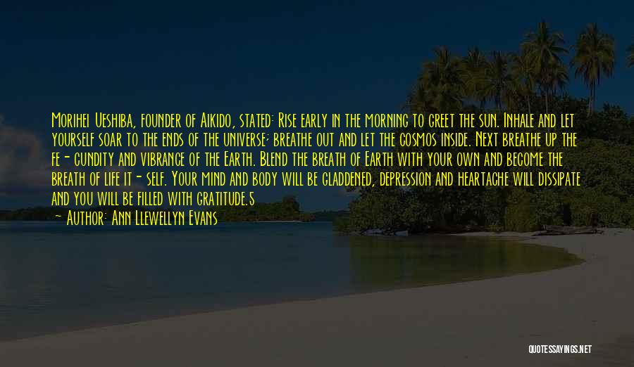 Ann Llewellyn Evans Quotes: Morihei Ueshiba, Founder Of Aikido, Stated: Rise Early In The Morning To Greet The Sun. Inhale And Let Yourself Soar