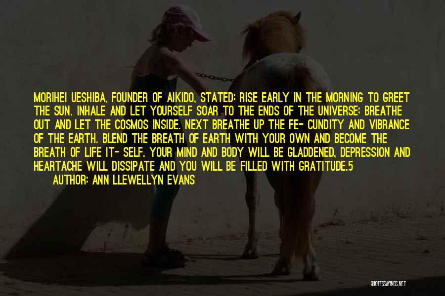 Ann Llewellyn Evans Quotes: Morihei Ueshiba, Founder Of Aikido, Stated: Rise Early In The Morning To Greet The Sun. Inhale And Let Yourself Soar