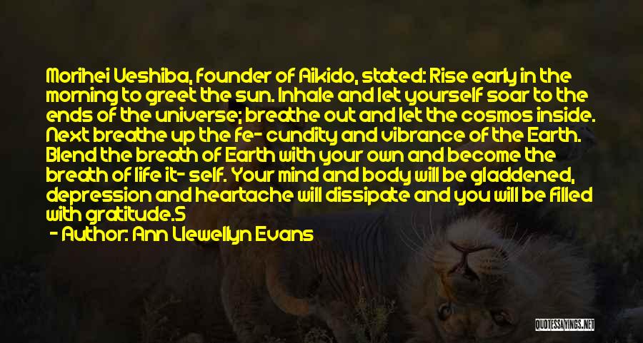 Ann Llewellyn Evans Quotes: Morihei Ueshiba, Founder Of Aikido, Stated: Rise Early In The Morning To Greet The Sun. Inhale And Let Yourself Soar