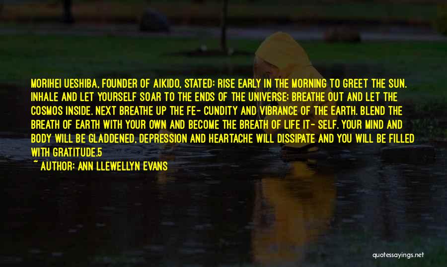 Ann Llewellyn Evans Quotes: Morihei Ueshiba, Founder Of Aikido, Stated: Rise Early In The Morning To Greet The Sun. Inhale And Let Yourself Soar