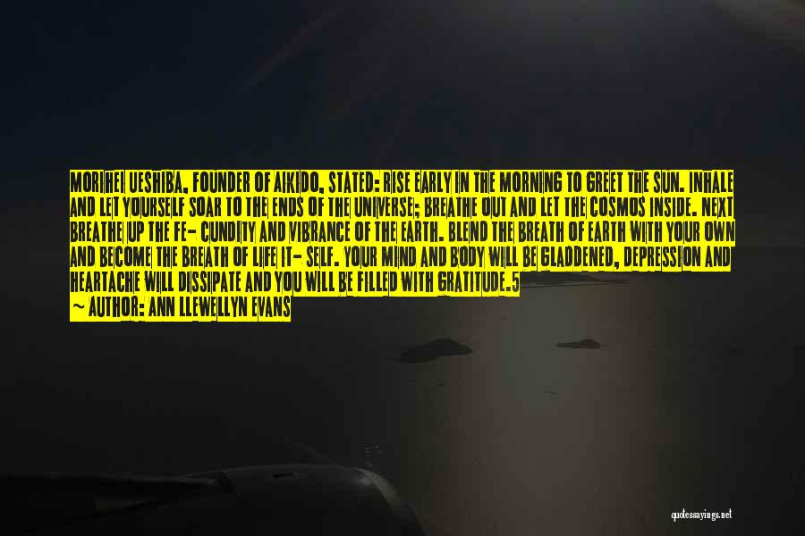 Ann Llewellyn Evans Quotes: Morihei Ueshiba, Founder Of Aikido, Stated: Rise Early In The Morning To Greet The Sun. Inhale And Let Yourself Soar