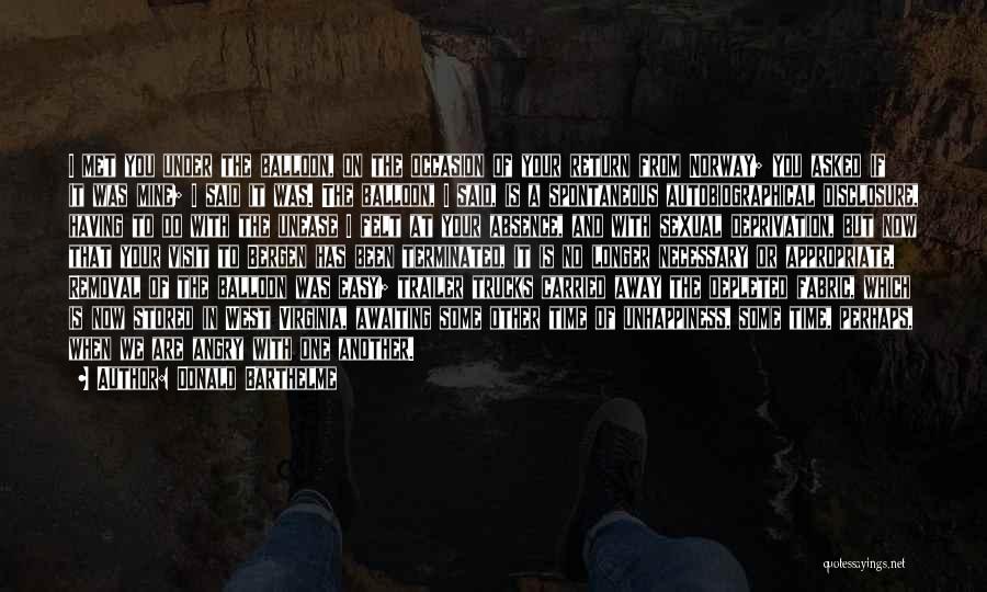 Donald Barthelme Quotes: I Met You Under The Balloon, On The Occasion Of Your Return From Norway; You Asked If It Was Mine;