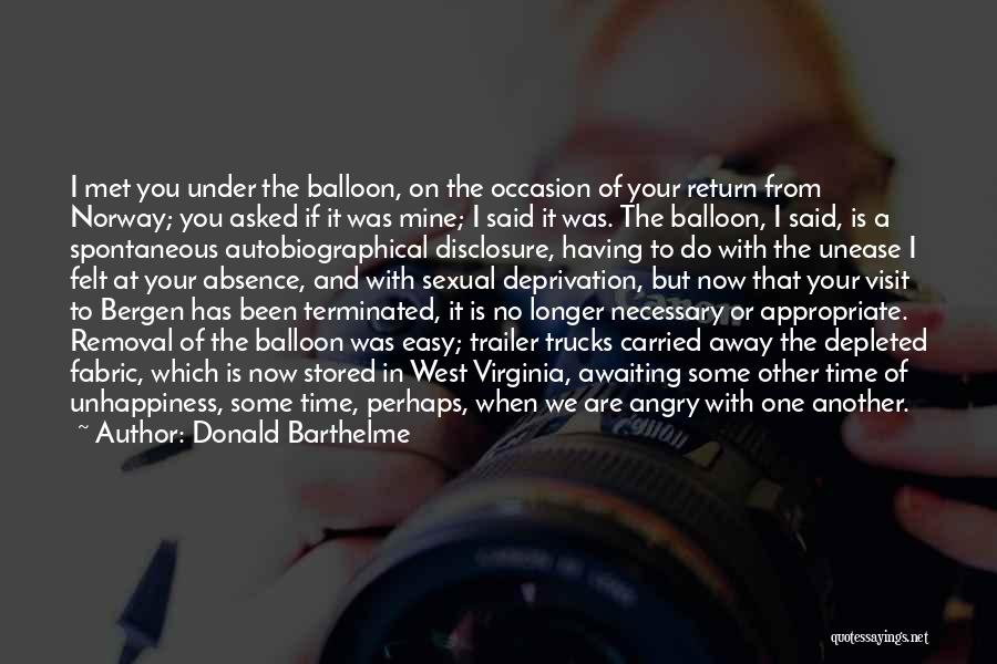 Donald Barthelme Quotes: I Met You Under The Balloon, On The Occasion Of Your Return From Norway; You Asked If It Was Mine;