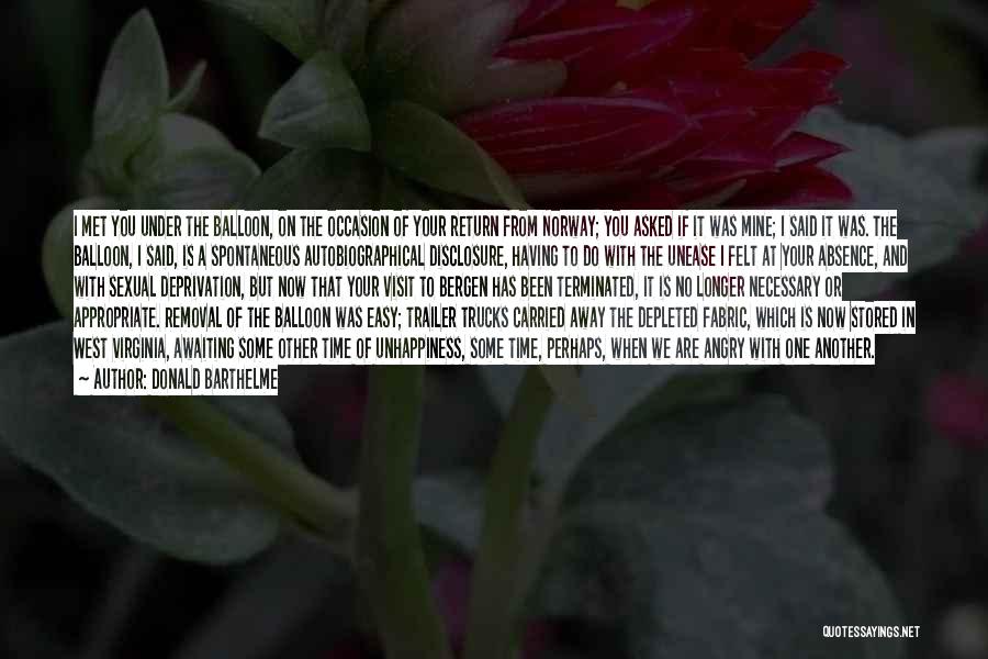 Donald Barthelme Quotes: I Met You Under The Balloon, On The Occasion Of Your Return From Norway; You Asked If It Was Mine;