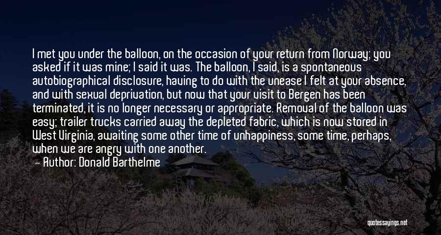 Donald Barthelme Quotes: I Met You Under The Balloon, On The Occasion Of Your Return From Norway; You Asked If It Was Mine;