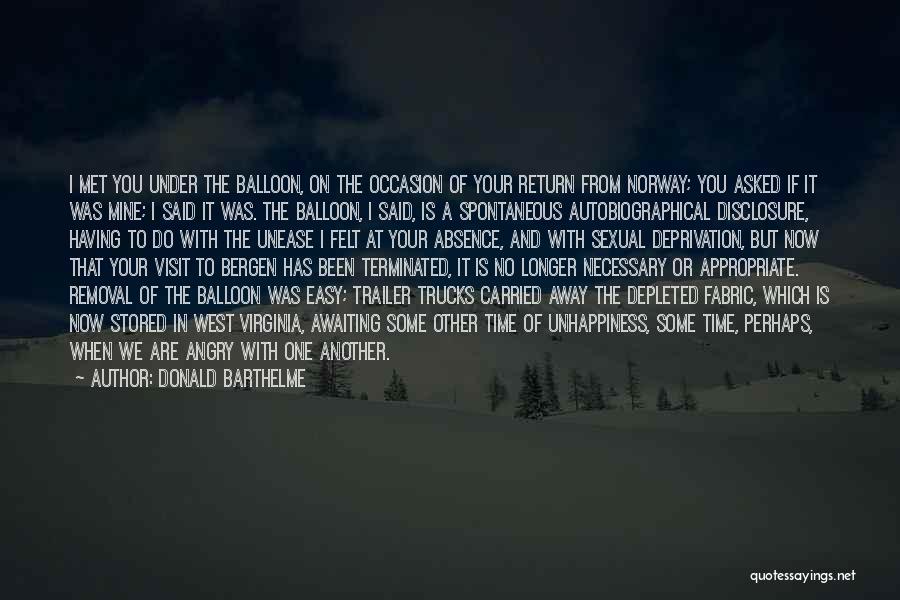 Donald Barthelme Quotes: I Met You Under The Balloon, On The Occasion Of Your Return From Norway; You Asked If It Was Mine;