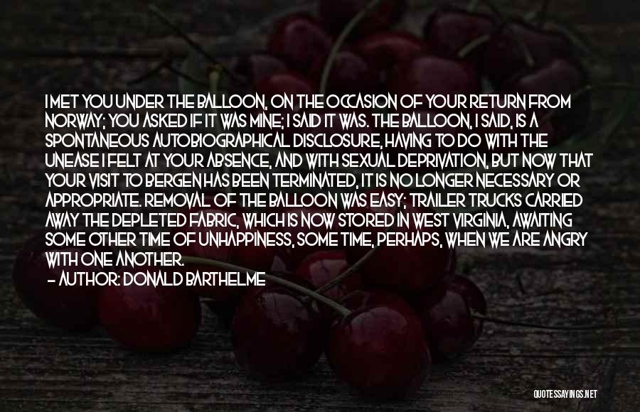 Donald Barthelme Quotes: I Met You Under The Balloon, On The Occasion Of Your Return From Norway; You Asked If It Was Mine;