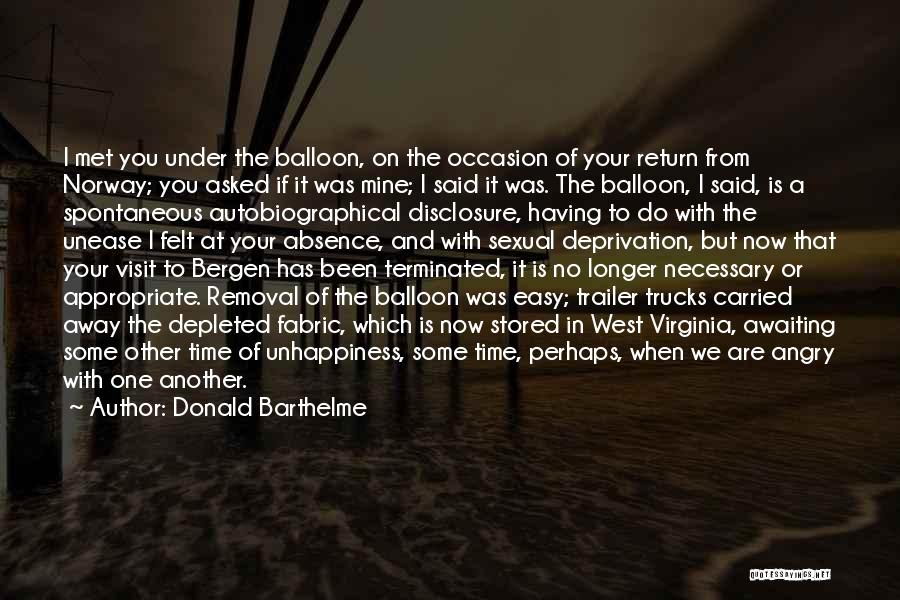 Donald Barthelme Quotes: I Met You Under The Balloon, On The Occasion Of Your Return From Norway; You Asked If It Was Mine;