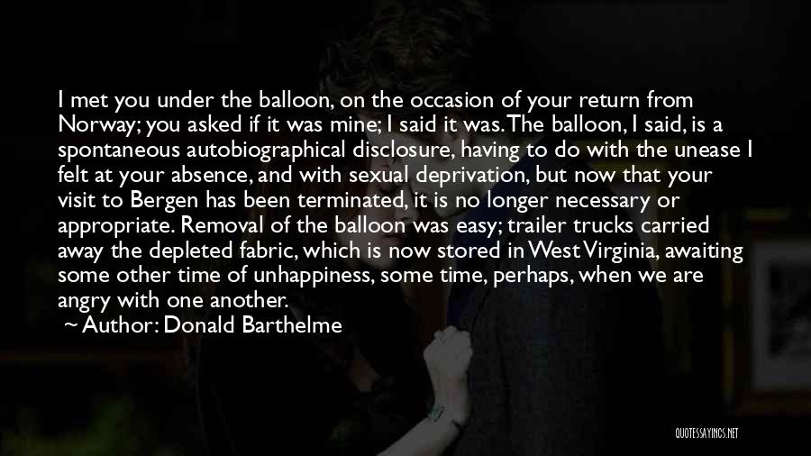 Donald Barthelme Quotes: I Met You Under The Balloon, On The Occasion Of Your Return From Norway; You Asked If It Was Mine;