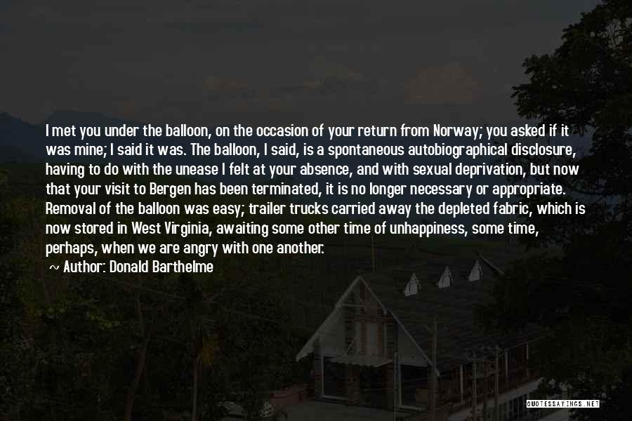 Donald Barthelme Quotes: I Met You Under The Balloon, On The Occasion Of Your Return From Norway; You Asked If It Was Mine;