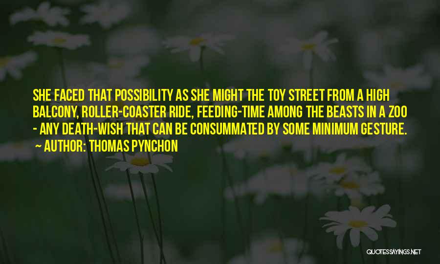 Thomas Pynchon Quotes: She Faced That Possibility As She Might The Toy Street From A High Balcony, Roller-coaster Ride, Feeding-time Among The Beasts