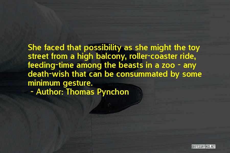 Thomas Pynchon Quotes: She Faced That Possibility As She Might The Toy Street From A High Balcony, Roller-coaster Ride, Feeding-time Among The Beasts