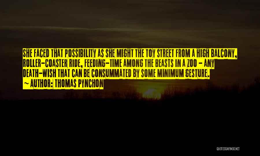 Thomas Pynchon Quotes: She Faced That Possibility As She Might The Toy Street From A High Balcony, Roller-coaster Ride, Feeding-time Among The Beasts