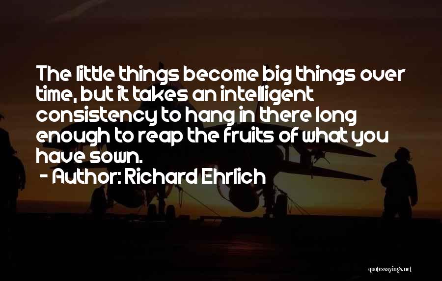 Richard Ehrlich Quotes: The Little Things Become Big Things Over Time, But It Takes An Intelligent Consistency To Hang In There Long Enough