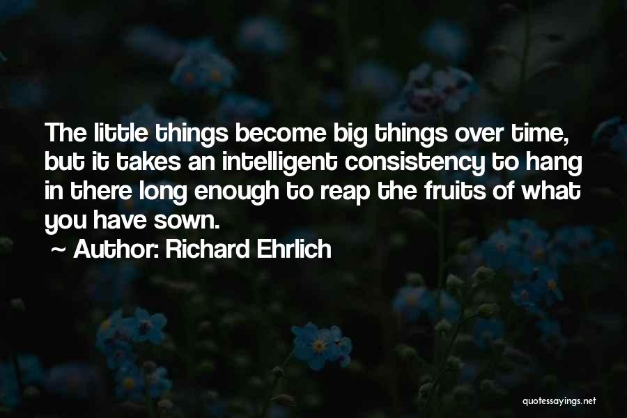 Richard Ehrlich Quotes: The Little Things Become Big Things Over Time, But It Takes An Intelligent Consistency To Hang In There Long Enough
